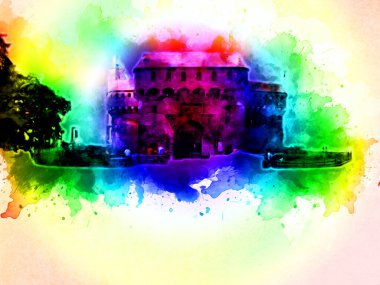 Eski şehir Krakow sanat illüstrasyonları antika