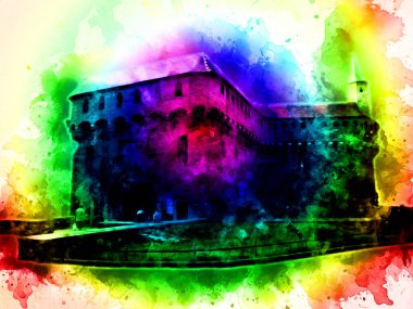 Eski şehir Krakow sanat illüstrasyonları antika