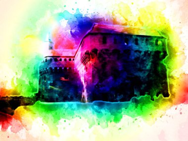 Eski şehir Krakow sanat illüstrasyonları antika