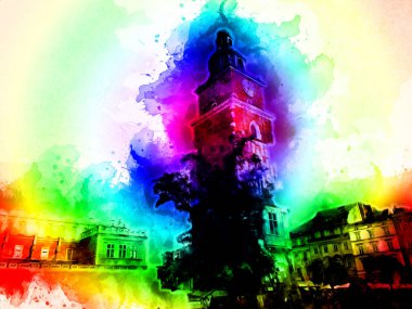 Eski şehir Krakow sanat illüstrasyonları antika