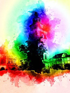 Eski şehir Krakow sanat illüstrasyonları antika