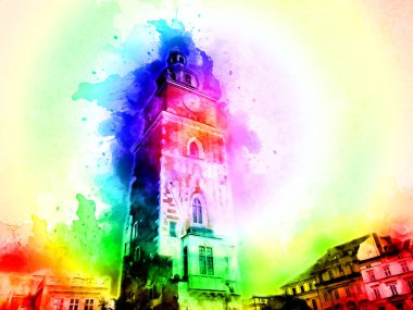 Eski şehir Krakow sanat illüstrasyonları antika