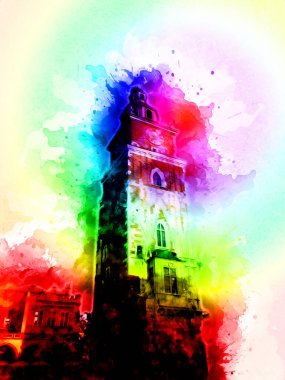 Eski şehir Krakow sanat illüstrasyonları antika