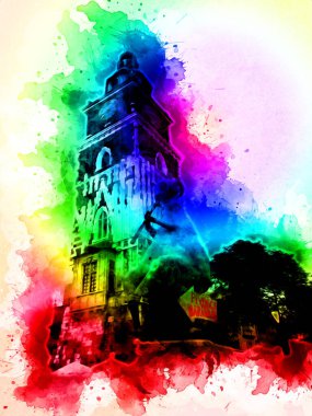 Eski şehir Krakow sanat illüstrasyonları antika