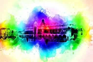 Eski şehir Krakow sanat illüstrasyonları antika