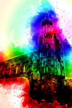 Eski şehir Krakow sanat illüstrasyonları antika