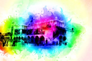 Eski şehir Krakow sanat illüstrasyonları antika