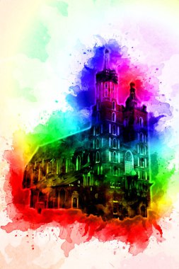 Eski şehir Krakow sanat illüstrasyonları antika