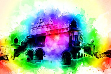 Eski şehir Krakow sanat illüstrasyonları antika