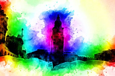 Eski şehir Krakow sanat illüstrasyonları antika