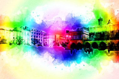 Eski şehir Krakow sanat illüstrasyonları antika