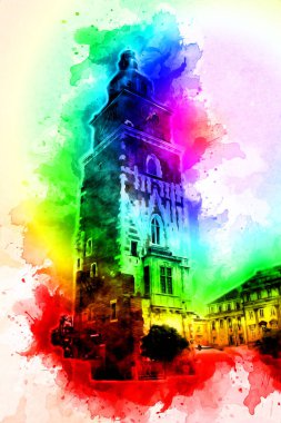 Eski şehir Krakow sanat illüstrasyonları antika