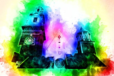 Eski şehir Krakow sanat illüstrasyonları antika