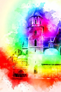 Eski şehir Krakow sanat illüstrasyonları antika