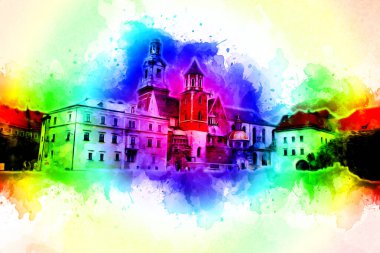 Eski şehir Krakow sanat illüstrasyonları antika