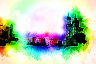 Eski şehir Krakow sanat illüstrasyonları antika