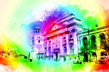 Varşova şehir manzarası dış sanat çizimi çizimi