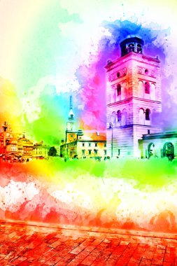 Varşova şehir manzarası dış sanat çizimi çizimi