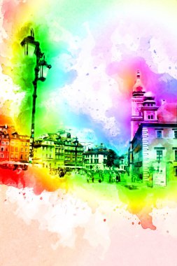 Varşova şehir manzarası dış sanat çizimi çizimi