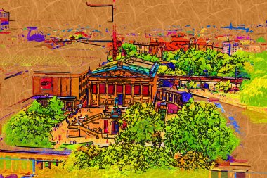 Berlin gökdeleni TV kulesi ve günbatımında Spree nehri, Almanya