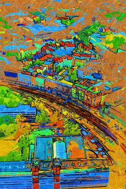 Berlin gökdeleni TV kulesi ve günbatımında Spree nehri, Almanya