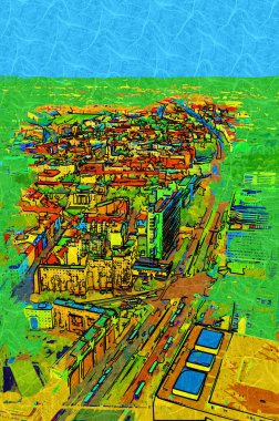 Berlin gökdeleni TV kulesi ve günbatımında Spree nehri, Almanya