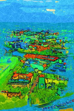 Berlin gökdeleni TV kulesi ve günbatımında Spree nehri, Almanya