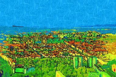 Berlin gökdeleni TV kulesi ve günbatımında Spree nehri, Almanya