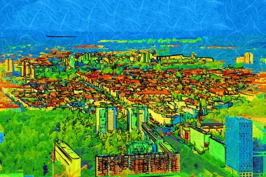 Berlin gökdeleni TV kulesi ve günbatımında Spree nehri, Almanya