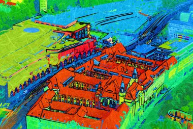 Berlin gökdeleni TV kulesi ve günbatımında Spree nehri, Almanya