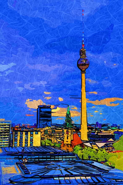 Θέα Στην Πόλη Του Βερολίνου Τηλεοπτικό Πύργο Στο Κέντρο Γερμανία — Φωτογραφία Αρχείου