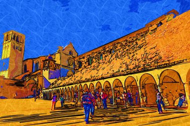 Şehir manzarası Assisi bazilikası ve manastır İtalya klasik retro