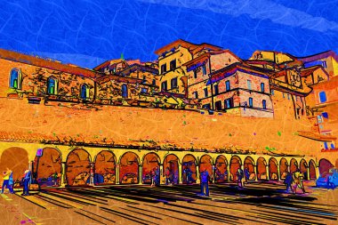 Şehir manzarası Assisi bazilikası ve manastır İtalya klasik retro