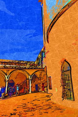 Şehir manzarası Assisi bazilikası ve manastır İtalya klasik retro