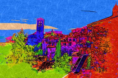 Şehir manzarası Assisi bazilikası ve manastır İtalya klasik retro