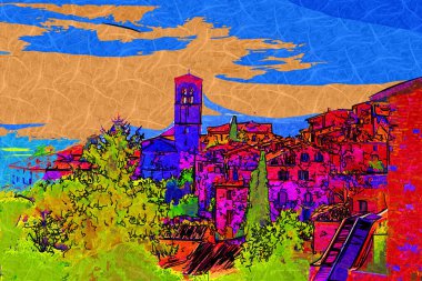 Şehir manzarası Assisi bazilikası ve manastır İtalya klasik retro