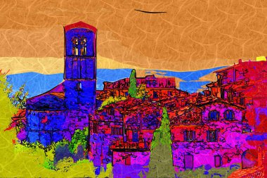 Şehir manzarası Assisi bazilikası ve manastır İtalya klasik retro