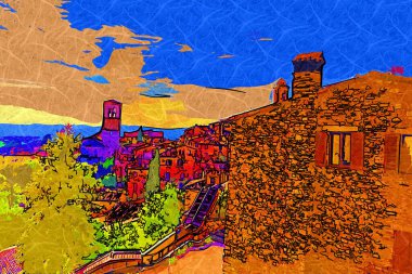 Şehir manzarası Assisi bazilikası ve manastır İtalya klasik retro