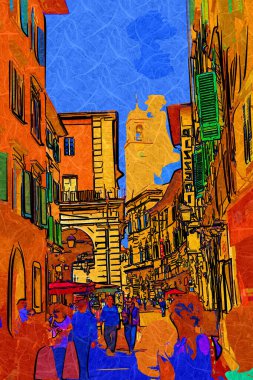 Floransa, Toskana 'da dar bir cadde. İtalya fotoğraf klasikleri