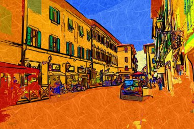 Pisa, İtalya 'da antik binaları olan eski bir sokak.