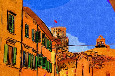 Pisa, İtalya 'da antik binaları olan eski bir sokak.