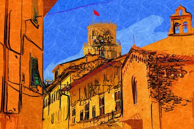 Pisa, İtalya 'da antik binaları olan eski bir sokak.