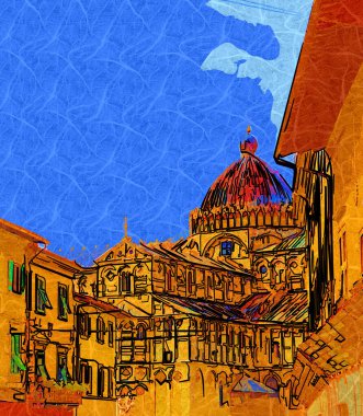 Pisa, İtalya 'da antik binaları olan eski bir sokak.