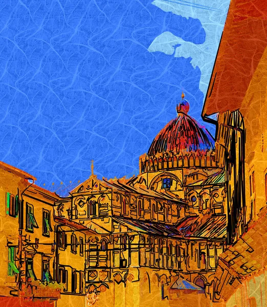 Pisa, İtalya 'da antik binaları olan eski bir sokak.