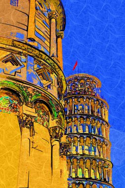 Pisa 'nın güzel sokak manzarası, Pisa Kulesi Pisa, İtalya