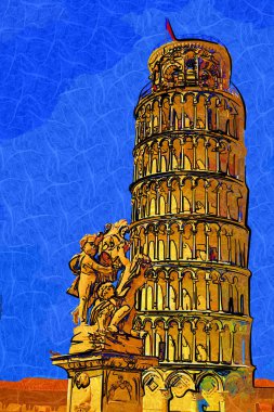 Pisa 'nın güzel sokak manzarası, Pisa Kulesi Pisa, İtalya