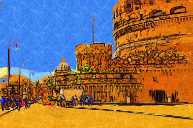 Kutsal Melek Kalesi (Hadrian / Castel SantAngelo anıtı) Adrian Park 'ta yüksek silindirik bir bina.