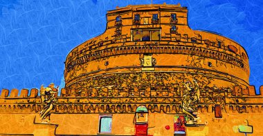 Kutsal Melek Kalesi (Hadrian / Castel SantAngelo anıtı) Adrian Park 'ta yüksek silindirik bir bina.