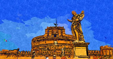 Kutsal Melek Kalesi (Hadrian / Castel SantAngelo anıtı) Adrian Park 'ta yüksek silindirik bir bina.