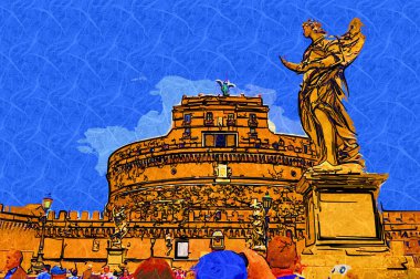 Kutsal Melek Kalesi (Hadrian / Castel SantAngelo anıtı) Adrian Park 'ta yüksek silindirik bir bina.